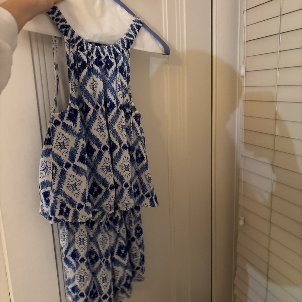 Blue and White Patterned Sleeveless Dress